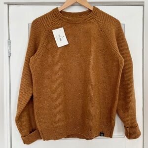 Woven Knit Crew Sweater – Mustard Brown